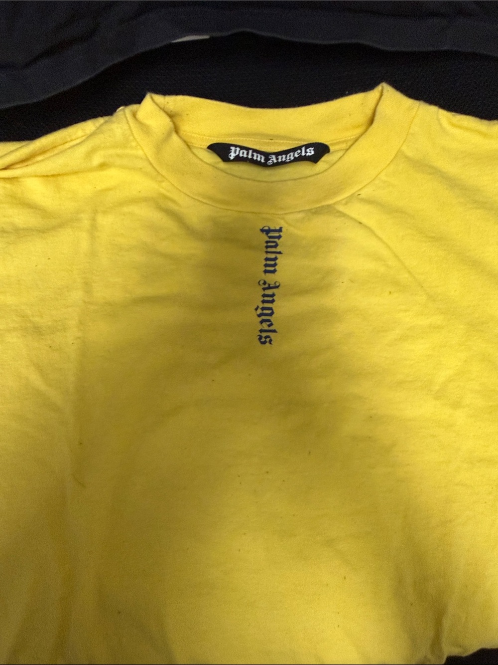 Palm Angels Yellow Crewneck with Vertical Gothic Logo